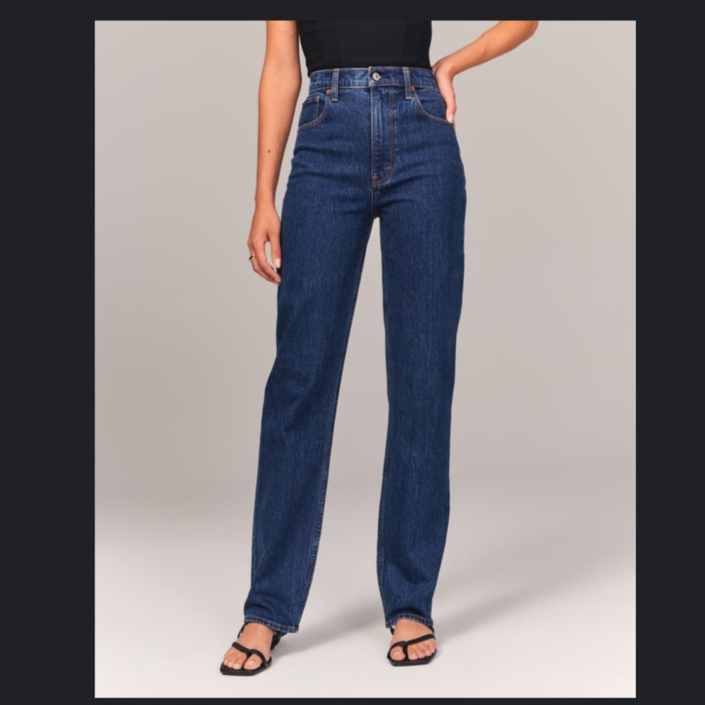 Ambercrombie & Fitch 90's Ultra High Rise Straight Jeans W32 Sz 14 Dark Wash